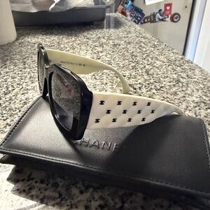 CHANEL Black and Cream Sunglasses